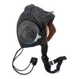 Sowjetischer russischer MiG-Pilotflieger aus schwarzem Leder, Winterhelm, Uniformmütze