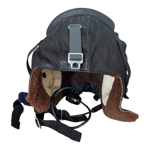 Sowjetischer russischer MiG-Pilotflieger aus schwarzem Leder, Winterhelm, Uniformmütze