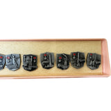 Sowjetische Heldenstädte des 2. Weltkriegs, Set mit 11 Metallabzeichen, Originalverpackung, Quittung der UdSSR von 1978