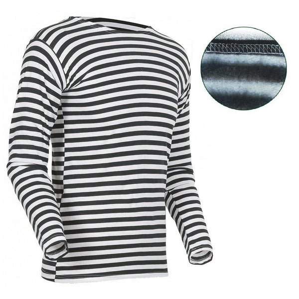 Russisches Winter-T-Shirt TELNYASHKA im sowjetischen Stil, gestreiftes marineblaues T-Shirt, Uniform-Fleece-Oberteil