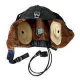 Sowjetischer russischer MiG-Pilotflieger aus schwarzem Leder, Winterhelm, Uniformmütze
