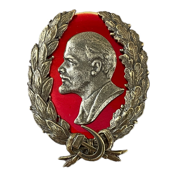 Vladimir Lenin USSR Russian Large Brass Red Enamel Award Soviet Badge
