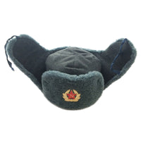 Soviet-Style Ushanka Hat – Grey Faux Fur Trapper USSR Army Badge