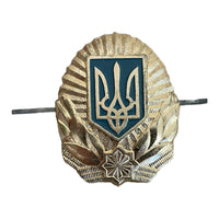 Sowjetische ukrainische Militärpolizei, Dreizack, Uniform, Ushanka, Hut, Mütze, Barett, Metallabzeichen