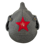 Vintage Soviet Grey Budenovka Wool Hat Red Army Star Badge Military Cap USSR