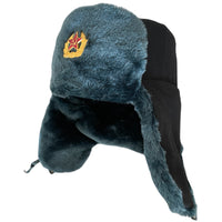 Soviet Russian Army Style Blue Grey Ushanka Winter Hat Soldier Badge