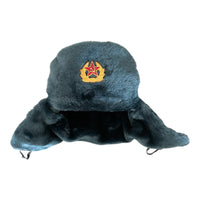 Soviet Russian Army Style Blue Grey Ushanka Winter Hat Soldier Badge