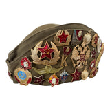 Military Style Original Pilotka Cap with Soviet Era Pin Collection Vintage Souvenir