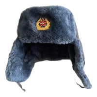 Soviet Ushanka Military Uniform Russian Army Faux Fur Winter USSR Hat Badge