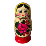 Wooden Russian Nesting Matryoshka 5 Dolls Set Hand Painted Yellow Top
