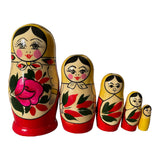 Wooden Russian Nesting Matryoshka 5 Dolls Set Hand Painted Yellow Top