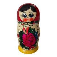 Wooden Russian Nesting Matryoshka 5 Dolls Set Hand Painted Red Top