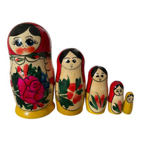 Wooden Russian Nesting Matryoshka 5 Dolls Set Hand Painted Red Top