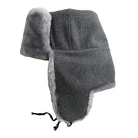 Grey Ash Faux Fur Russian Style Ushanka Winter Hat Soviet Soldier Badge