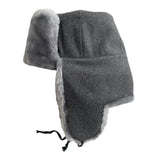 Grey Ash Faux Fur Russian Style Ushanka Winter Hat Soviet Soldier Badge