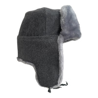 Grey Ash Faux Fur Russian Style Ushanka Winter Hat Soviet Soldier Badge