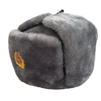Grey Ash Faux Fur Russian Style Ushanka Winter Hat Soviet Soldier Badge