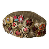 Military Style Original Pilotka Cap with Soviet Era Pin Collection Vintage Souvenir