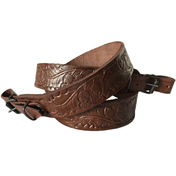 Oak Design Dark Brown Leather Rifle Hunting Sling Shotgun Air Gun Strap