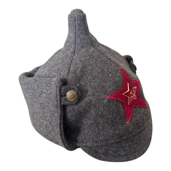 Vintage Soviet Budenovka Wool Hat Red Army Star Badge Military Cap USSR