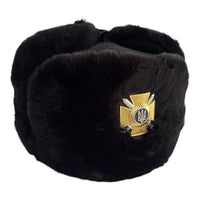 Black Faux Fur Winter Ushanka Hat Military Style Original Ukraine Army Badge