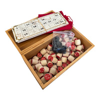 Russian Lotto Bingo Board Game Set with Cards Chips and Wooden Barrels and Box