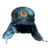 Soviet Russian Army Style Blue Grey Ushanka Winter Hat Soldier Badge