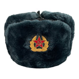 Soviet Russian Army Style Blue Grey Ushanka Winter Hat Soldier Badge
