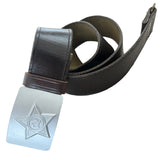 Sowjetischer Uniform-UDSSR-Soldatengürtel, Lederimitat, graue Metallschnalle