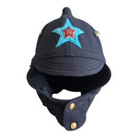 Handmade Soviet Budenovka Cavalry Hat Dark Blue Wool with Brass Red Star Badge