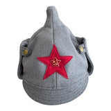 Vintage Soviet Grey Budenovka Wool Hat Red Army Star Badge Military Cap USSR