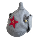 Vintage Soviet Grey Budenovka Wool Hat Red Army Star Badge Military Cap USSR