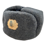 Soviet-Style Ushanka Trapper Hat – Grey Faux Fur Vintage Ukrainian Badge