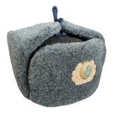 Soviet-Style Ushanka Trapper Hat – Grey Faux Fur Vintage Ukrainian Badge