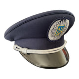 Vintage Ukrainian Officer Parade Cap with Dark Blue Trident Embroidery
