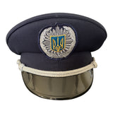 Vintage Ukrainian Officer Parade Cap with Dark Blue Trident Embroidery