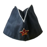 Russische Marineuniform, Militär, schwarze Pilotka-Mütze, Mütze, sowjetisches UdSSR-Abzeichen