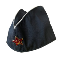 Russische Marineuniform, Militär, schwarze Pilotka-Mütze, Mütze, sowjetisches UdSSR-Abzeichen
