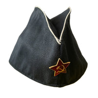 Russische Marineuniform, Militär, schwarze Pilotka-Mütze, Mütze, sowjetisches UdSSR-Abzeichen