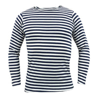 Russisches Winter-T-Shirt TELNYASHKA im sowjetischen Stil, gestreiftes marineblaues T-Shirt, Uniform-Fleece-Oberteil