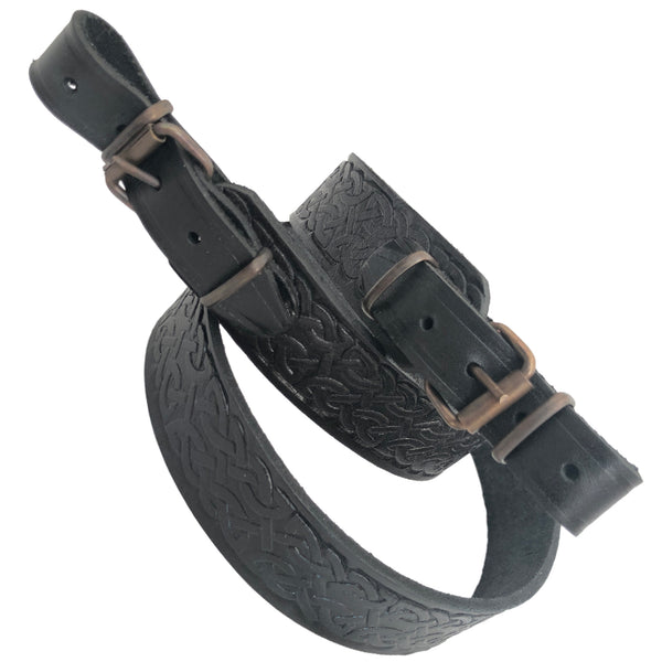 Embossed Ornament Black Leather Rifle Sling Shotgun Air Gun Strap Hunting Shooting