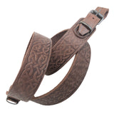 Embossed Ornament Brown Leather Rifle Sling Shotgun Air Gun Strap Hunting Shooting