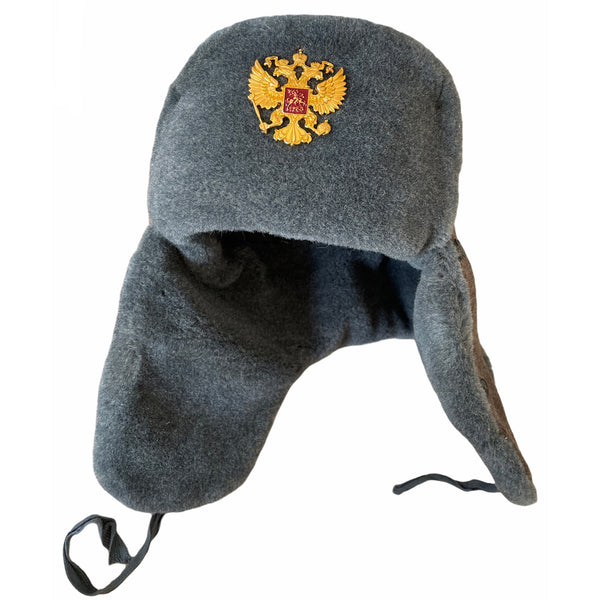 Russian Soviet Military USSR Army Cossack Trapper Fur Ushanka Winter Hat Badge