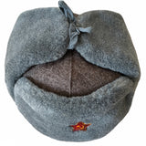 Authentic Soviet Russian Soviet Military USSR Army Cossack Trapper Fur Ushanka Winter Hat Badge