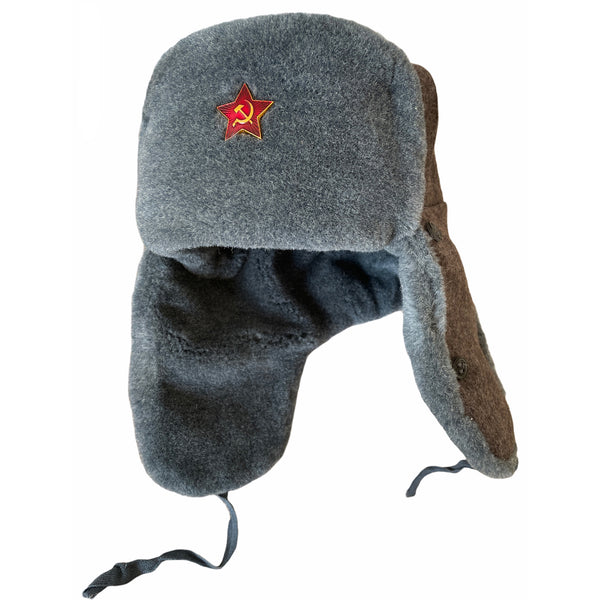 Authentic Soviet Russian Soviet Military USSR Army Cossack Trapper Fur Ushanka Winter Hat Badge