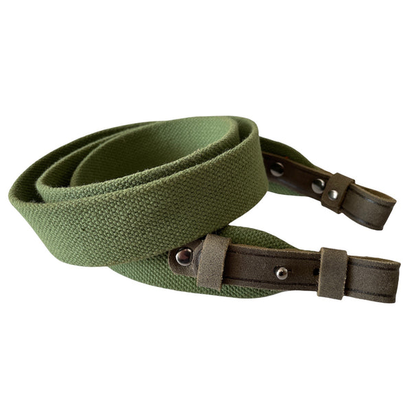 Green Canvas with Leather Rifle Hunting Sling Shotgun Air Gun Strap